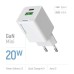 Мережевий зарядний пристрій ColorWay GaN Mini 20W PD Port PPS USB (Type-C PD + USB QC4.0) White (CW-CHS062PD-WT)